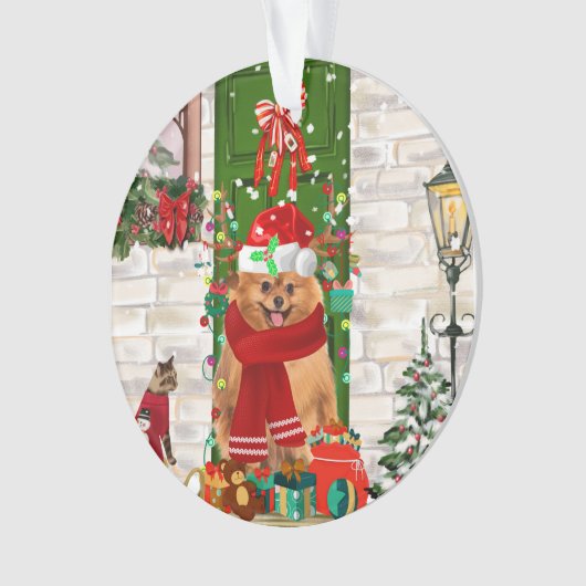 Pomeranian Dog Kerstmis Ornament (voorkant)