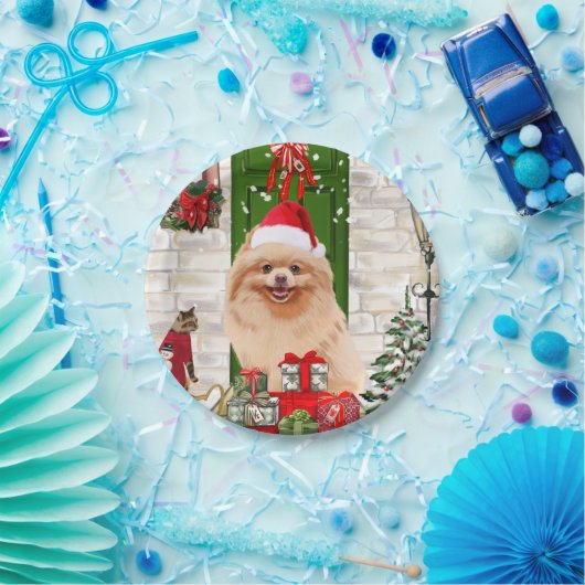 Pomeranian Dog Kerstmis Papieren Bordje (Feest)
