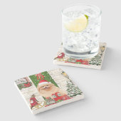 Pomeranian Dog Kerstmis Stenen Onderzetter (Zijkant)