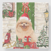 Pomeranian Dog Kerstmis Stenen Onderzetter (Voorkant)