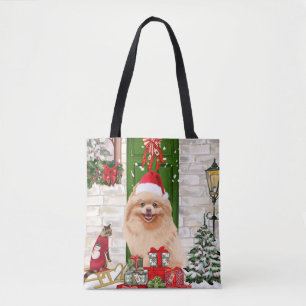 Pomeranian Dog Kerstmis Tote Bag