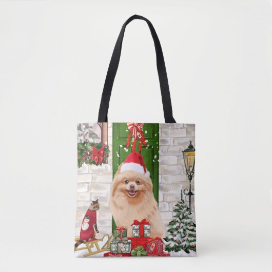 Pomeranian Dog Kerstmis Tote Bag (Voorkant)