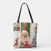 Pomeranian Dog Kerstmis Tote Bag (Achterkant)