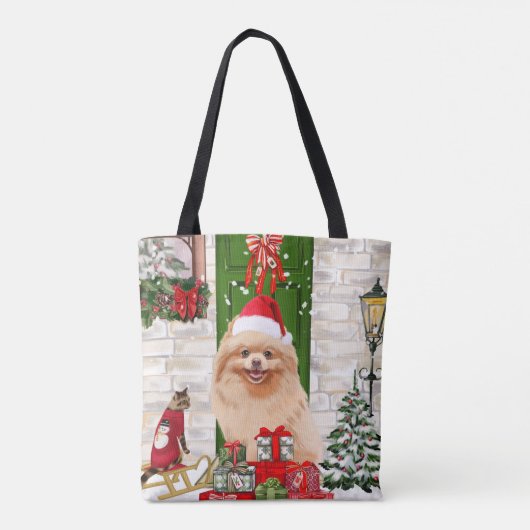 Pomeranian Dog Kerstmis Tote Bag (Achterkant)
