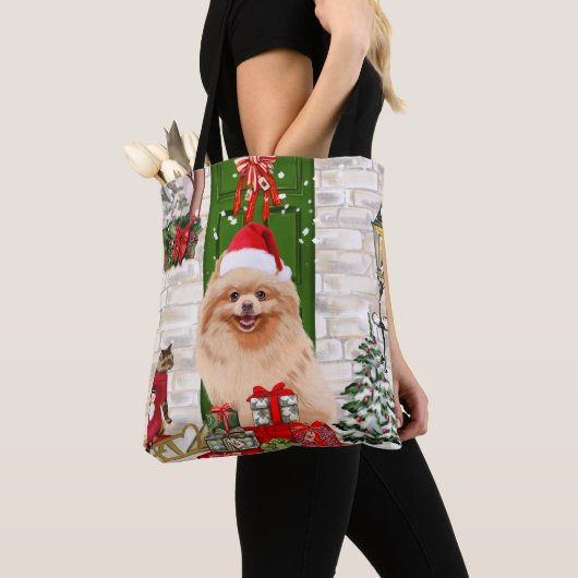 Pomeranian Dog Kerstmis Tote Bag (Dichtbij)