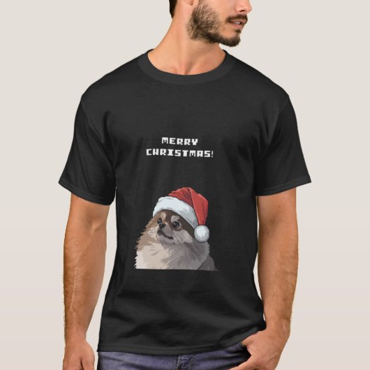 Pomeranian Dog Merry Christmas Pixel  T-shirt (Voorkant)