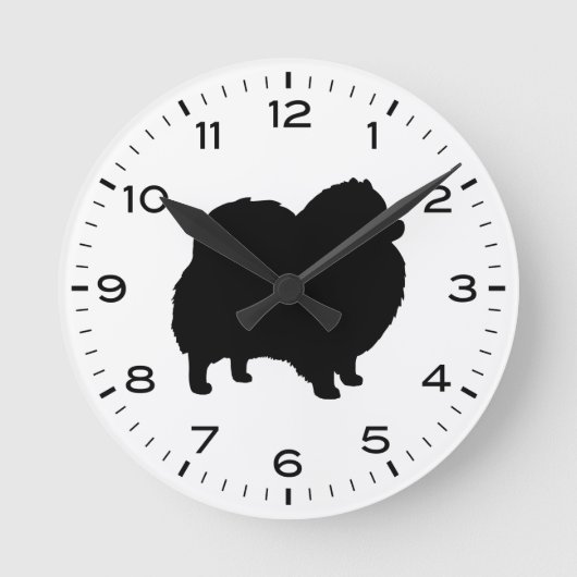 Pomeranian Dog Silhouette Ronde Klok (Voorkant)