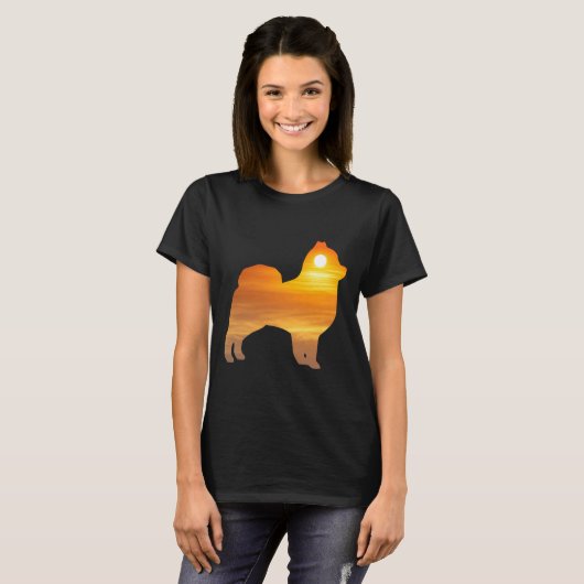 Pomeranian Dog Silhouette Sunrise T-shirt (Voorkant volledig)