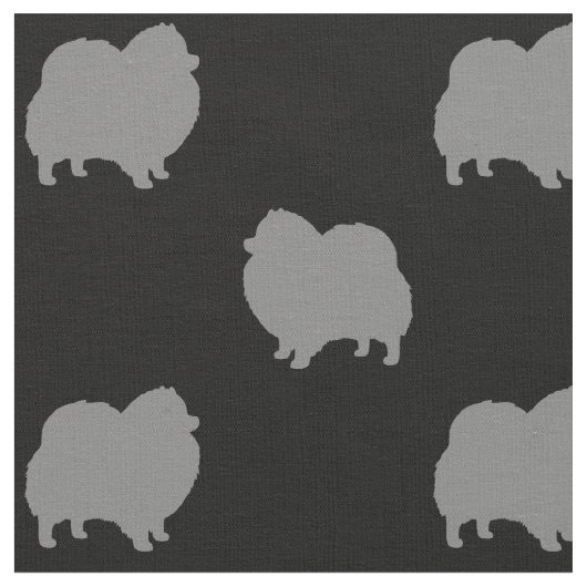 Pomeranian Dog Silhouettes Pattern Black en Grey Stof (Close Up)