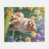 Pomeranian Dog Spring Bloemen Schilderen Fleece Deken (Voorkant (Horizontaal))