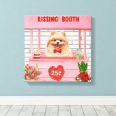 Pomeranian Dog Valentijnsdag Kissing Booth Canvas Afdruk (Insitu (Houten vloer))
