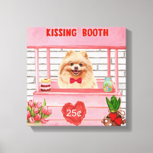 Pomeranian Dog Valentijnsdag Kissing Booth Canvas Afdruk (Voorkant)