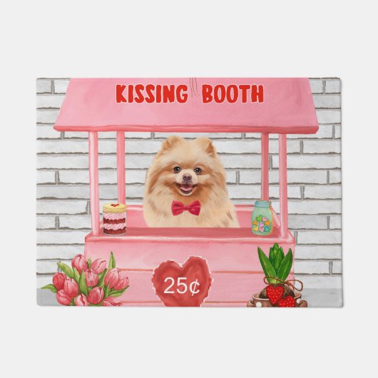 Pomeranian Dog Valentijnsdag Kissing Booth Deurmat (Voorkant)