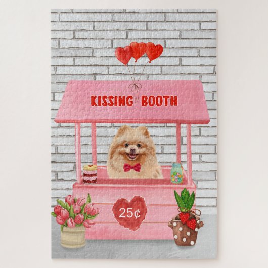 Pomeranian Dog Valentijnsdag Kissing Booth Legpuzzel (Verticaal)