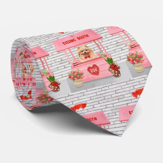 Pomeranian Dog Valentijnsdag Kissing Booth Stropdas (Opgerold)