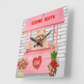 Pomeranian Dog Valentijnsdag Kissing Booth Vierkante Klok (Hoek)