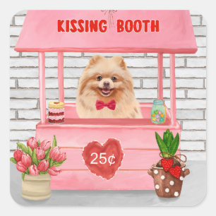 Pomeranian Dog Valentijnsdag Kissing Booth Vierkante Sticker