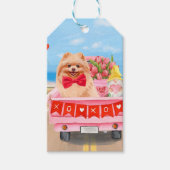 Pomeranian Dog Valentijnsdag Truck Hearts Cadeaulabel (Voorkant)
