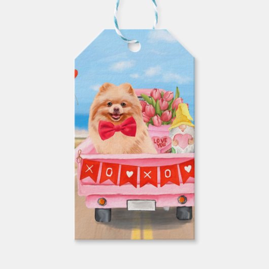 Pomeranian Dog Valentijnsdag Truck Hearts Cadeaulabel (Voorkant)