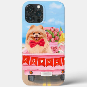 Pomeranian Dog Valentijnsdag Truck Hearts Case-Mate iPhone Case