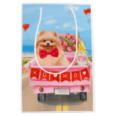 Pomeranian Dog Valentijnsdag Truck Hearts Medium Cadeauzakje (Voorkant)