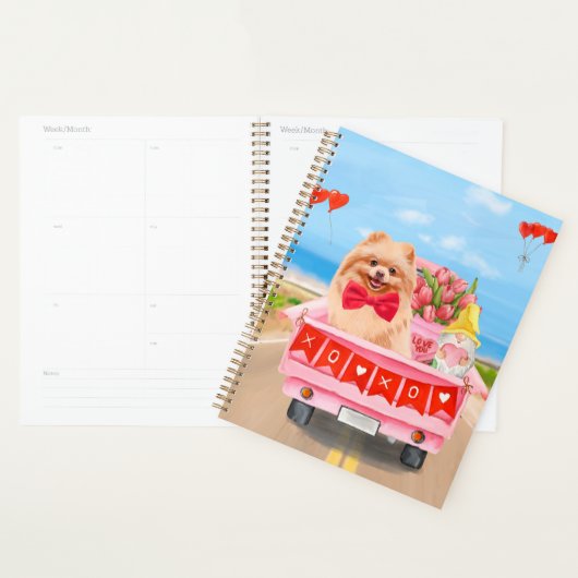 Pomeranian Dog Valentijnsdag Truck Hearts Planner (Display)