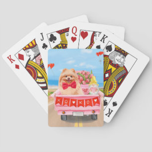 Pomeranian Dog Valentijnsdag Truck Hearts Pokerkaarten