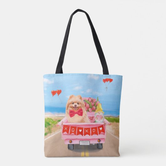 Pomeranian Dog Valentijnsdag Truck Hearts Tote Bag (Achterkant)