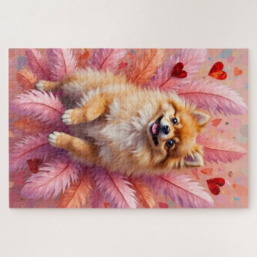 Pomeranian Dog Valentine's Day Feather Cloud Legpuzzel (Horizontaal)