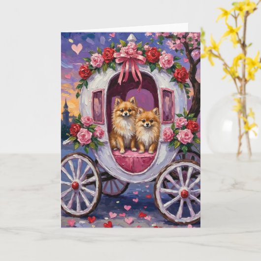 Pomeranian Dog Valentine's Day  Kaart (Gele Bloem)