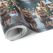 Pomeranian Dogs Christmas Snow Holiday  Cadeaupapier (Rol Hoek)