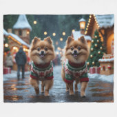 Pomeranian Dogs Christmas Snow Holiday Fleece Deken (Voorkant (Horizontaal))