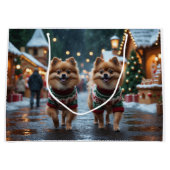 Pomeranian Dogs Christmas Snow Holiday Groot Cadeauzakje (Voorkant)
