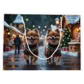 Pomeranian Dogs Christmas Snow Holiday Groot Cadeauzakje (Achterkant)