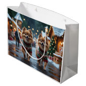 Pomeranian Dogs Christmas Snow Holiday Groot Cadeauzakje (Achterkant Gekanteld)
