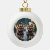 Pomeranian Dogs Christmas Snow Holiday  Keramische Bal Ornament (Voorkant)