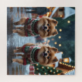 Pomeranian Dogs Christmas Snow Holiday  Legpuzzel (Horizontaal)