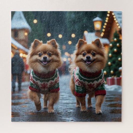 Pomeranian Dogs Christmas Snow Holiday  Legpuzzel (Verticaal)