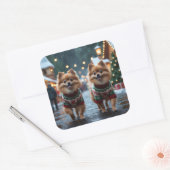 Pomeranian Dogs Christmas Snow Holiday  Vierkante Sticker (Envelop)