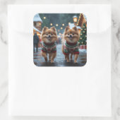 Pomeranian Dogs Christmas Snow Holiday  Vierkante Sticker (Tas)
