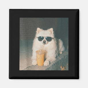 Pomeranian drinkt ijskoffie shirt grappige hond magneet