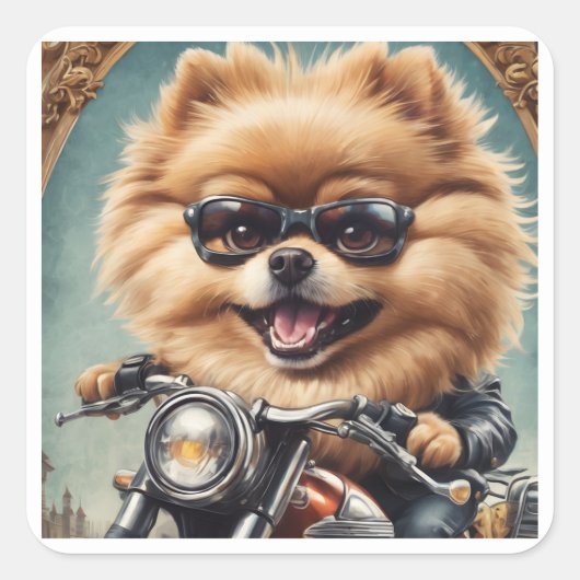 "Pomeranian Driving a Motorcycle" Sticker Sheet (Voorkant)