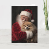 Pomeranian en Kerstman Feestdagen Kaart (Voorkant)