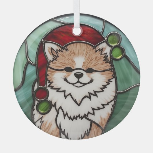 Pomeranian Gebrandschilderd Glas Kerstmis Ornament (Voorkant)