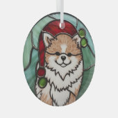 Pomeranian Gebrandschilderd Glas Kerstmis Ornament (Voorkant Rechts)