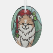 Pomeranian Gebrandschilderd Glas Kerstmis Ornament (Voorkant links)