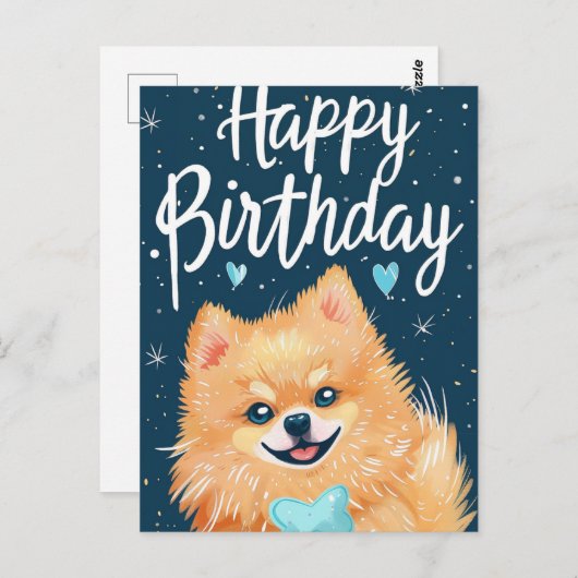 Pomeranian Gefeliciteerd  Briefkaart (Voorkant / Achterkant)
