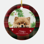 Pomeranian Gepersonaliseerde Eerste Kerstmis Keramisch Ornament (Achterkant)