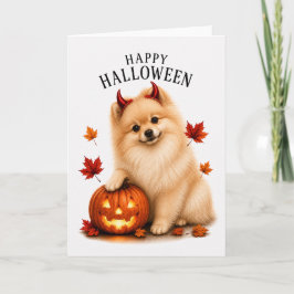 Pomeranian Halloween Duivel Hond Kaart
