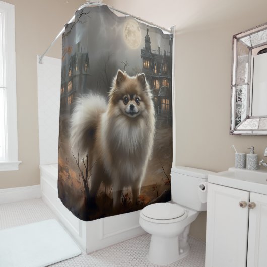 Pomeranian Halloween Griezelen Douchegordijn (In situ)